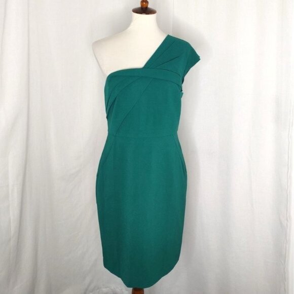Ann Taylor One Shoulder Dress Green 6  Sheath Party Holidays - Picture 4 of 13